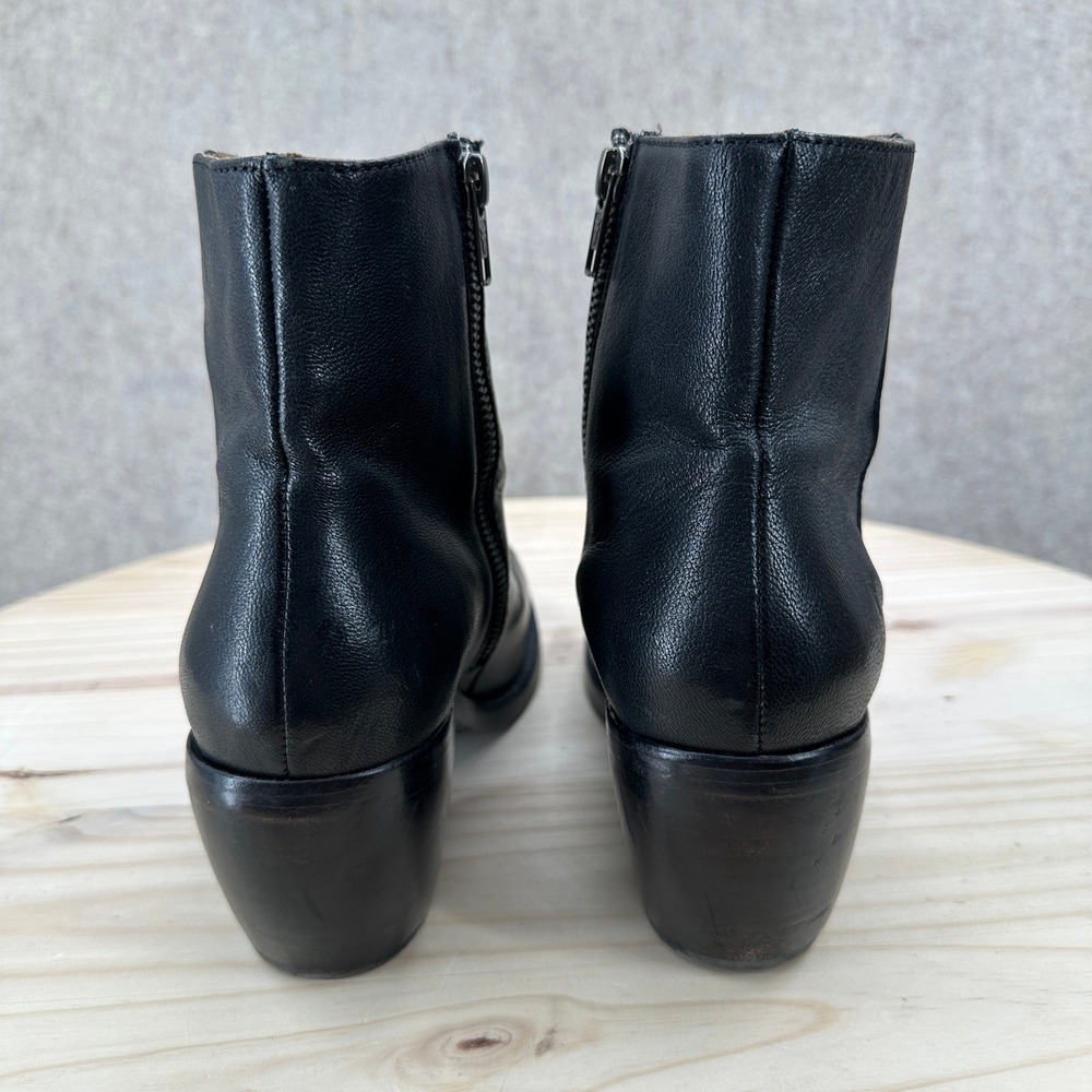 Frye Rosalia Shimmer Black Leather Ankle Boots Block Heel Zip Booties Womens 9 - Picture 5 of 16